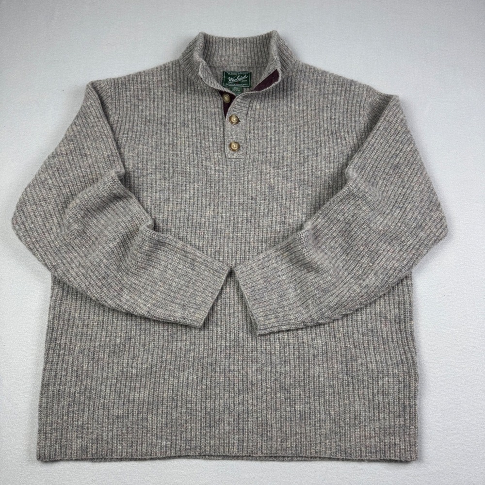 Woolrich Mens Gray 100%‎ Wool Ribbed Knit Henley Sweater Mock Neck XXL 9020